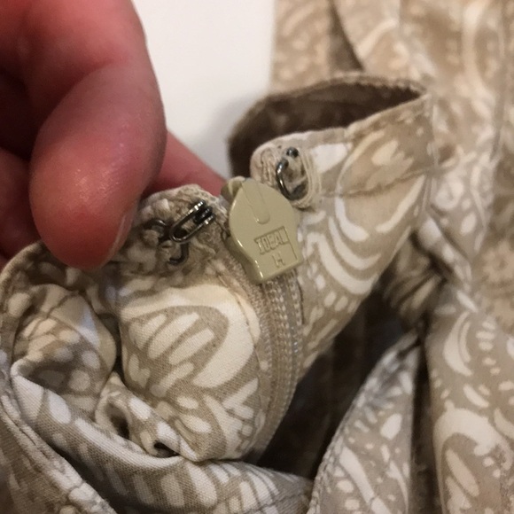 Athleta sundress sleeveless vneck knee length size 2 side zipper tan and cream - Picture 10 of 14